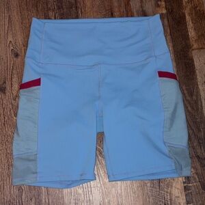 Fabletics Light Blue and Gray Bike Shorts